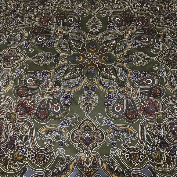 Oscar De La Renta Green Satin Blend Square Scarf 30” X 30” Vintage - Picture 4 of 6